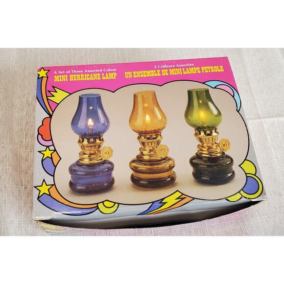Unbranded Other - Vintage Mini Hurricane Oil Lamp Set of 3 Glass Multicolor Retro Home Decor